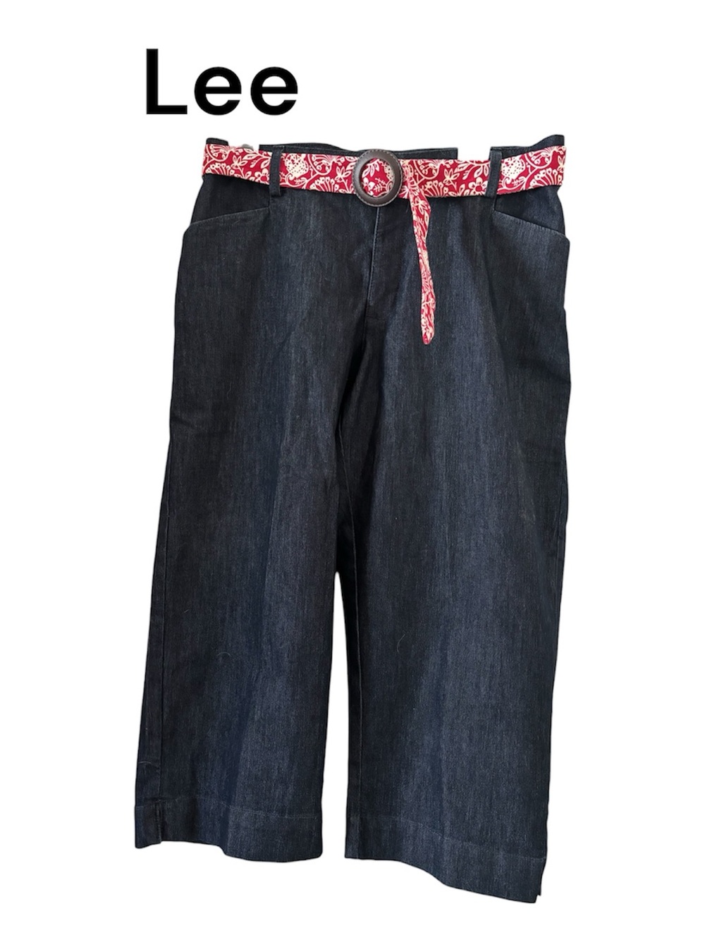 Lee Black Denim Wide-Leg Culottes with Red Patterned Belt sz 12